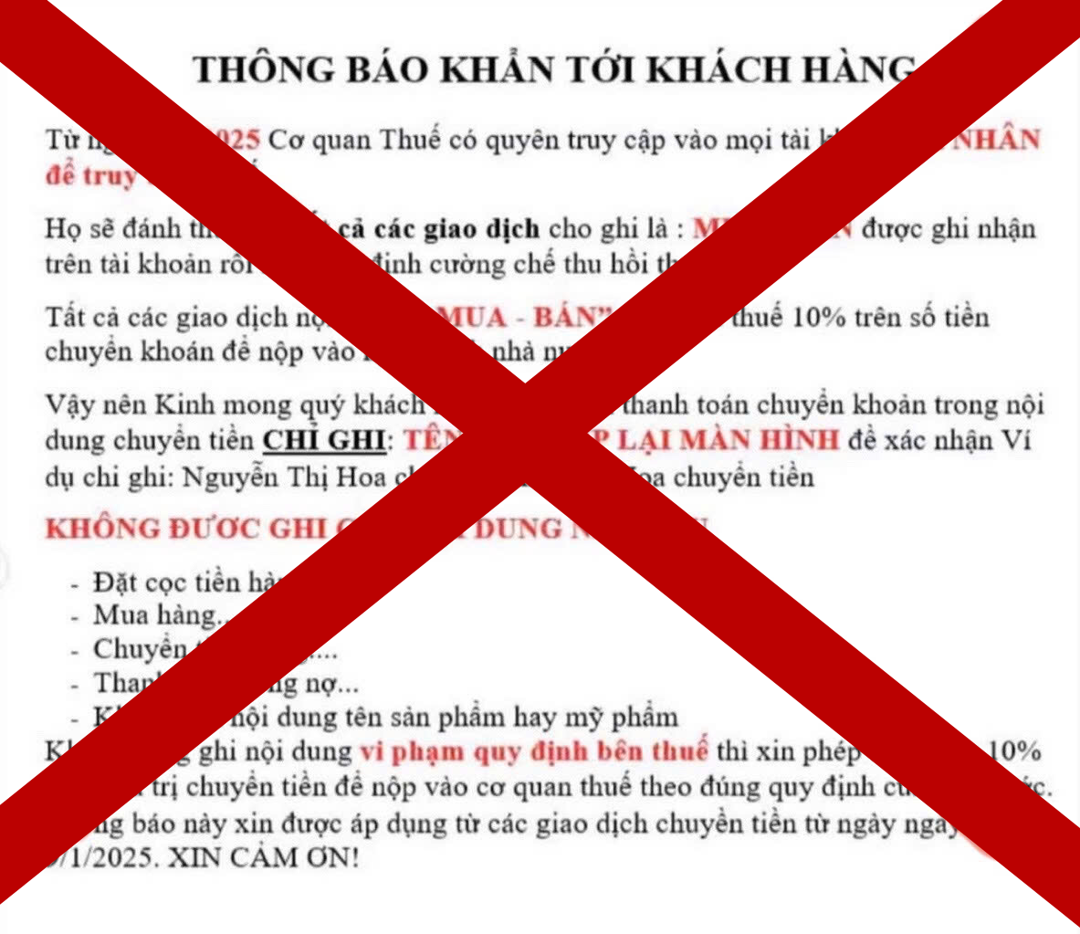 Trà Vinh: Thông tin lan truyền trên mạng xã hội về giao dịch thương mại điện tử sẽ bị thu thuế 10% là giả mạo