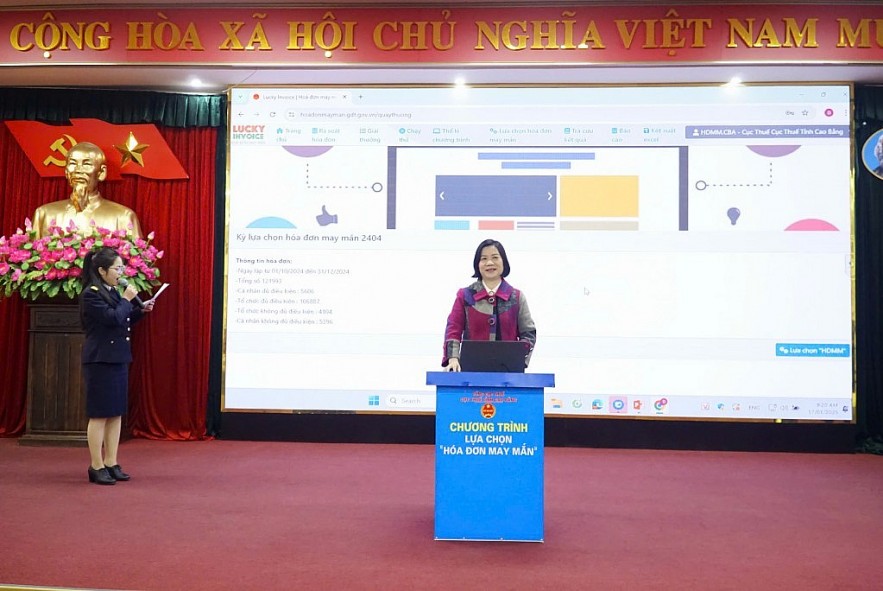 Cao Bằng: 21 cá nhân, hộ kinh doanh trúng thưởng hóa đơn may mắn quý IV/2024 Cao Bằng: 21 cá nhân, hộ kinh doanh trúng thưởng hóa đơn may mắn quý IV/2024