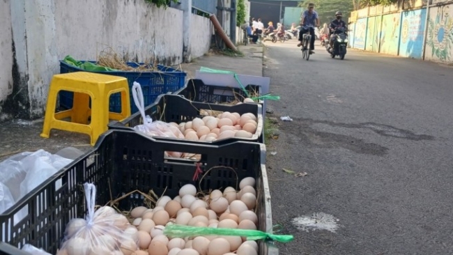 Trứng gà giá rẻ bán đầy đường phố