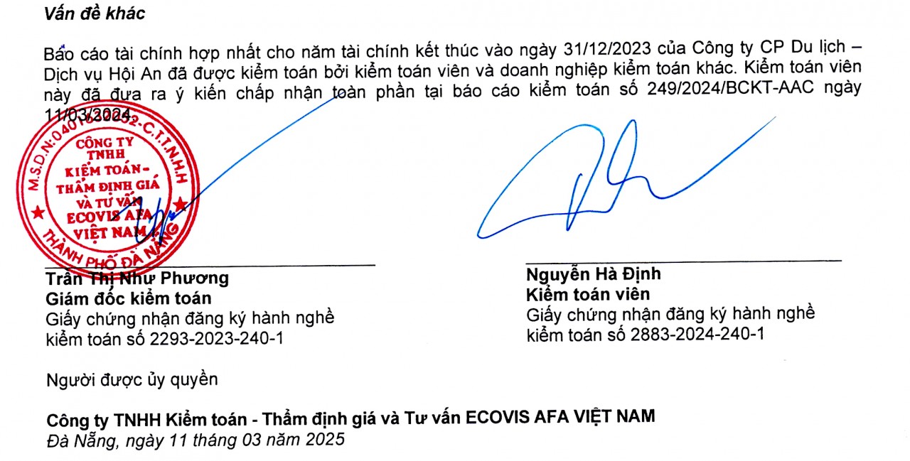 Công ty cổ phần Du lịch - Dịch vụ Hội An công bố báo cáo kiểm toán độc lập