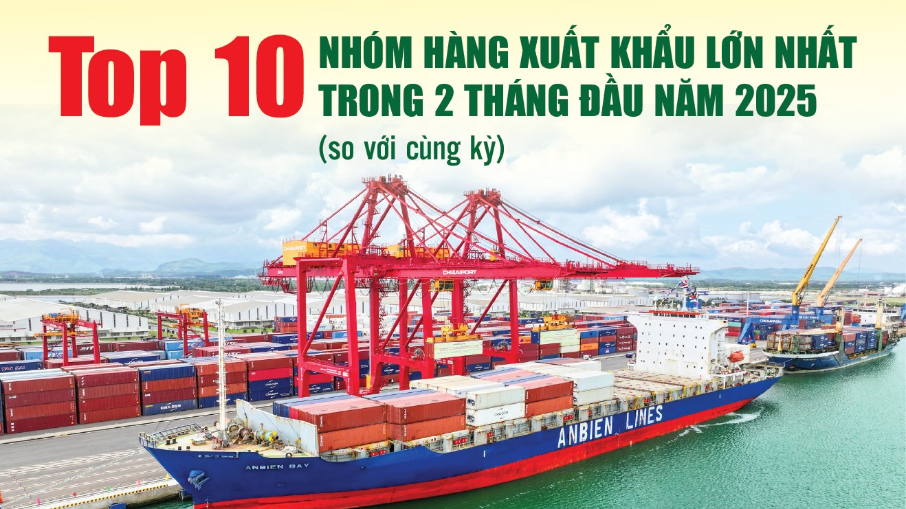 Infographics: Top 10 nhóm hàng xuất khẩu lớn nhất trong 2 tháng đầu năm 2025
