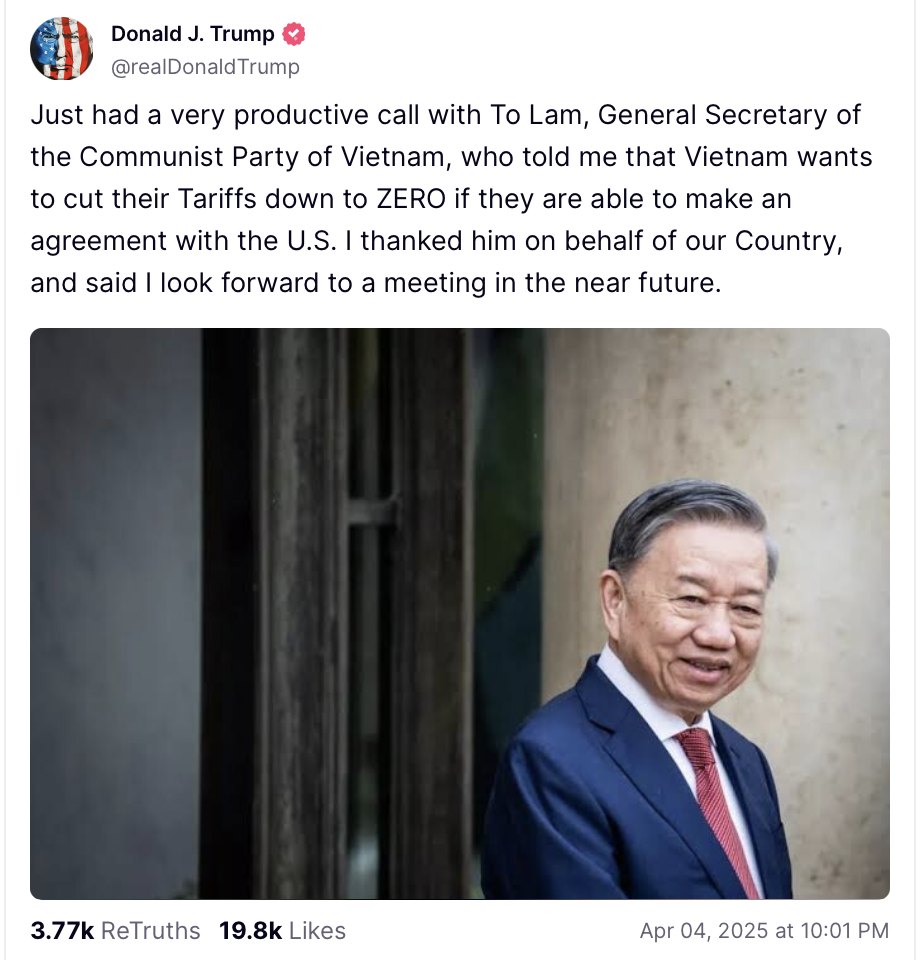 Tổng thống Trump tuyên bố ‘có một cuộc điện đàm rất hiệu quả’ với Tổng Bí thư Tô Lâm Chú thích ảnh