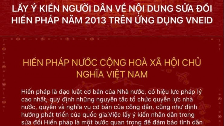 Hướng dẫn thực hiện góp ý sửa đổi, bổ sung một số điều của Hiến pháp trên VNeID