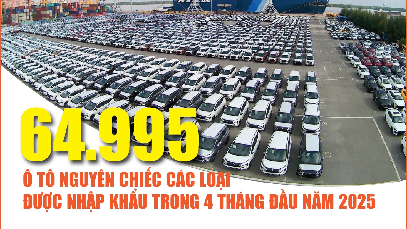 Infographics: 64.995 ô tô nguyên chiếc các loại được nhập khẩu trong 4 tháng đầu năm 2025