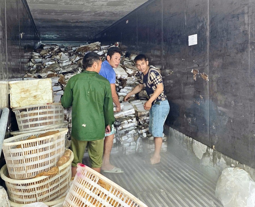 Phát hiện gần 25,5 tấn mực, sách bò, chân gà bốc mùi tại Móng Cái