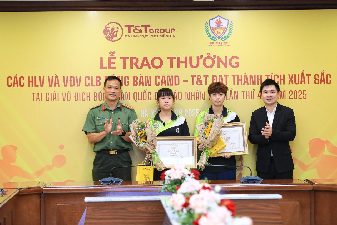 T&T Group trao thưởng hơn 1,2 tỷ đồng cho CLB Bóng bàn CAND - T&T sau Giải vô địch bóng bàn quốc gia 2025