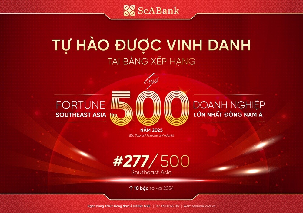 SeABank tăng 10 bậc trên bảng xếp hạng Fortune Southeast Asia 500 SeABank tăng 10 bậc trên bảng xếp hạng Fortune Southeast Asia 500
