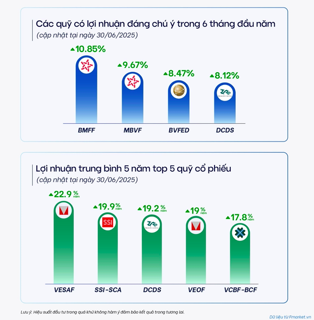 Hiệu suất quỹ mở phân hóa trong nửa đầu năm 2025
