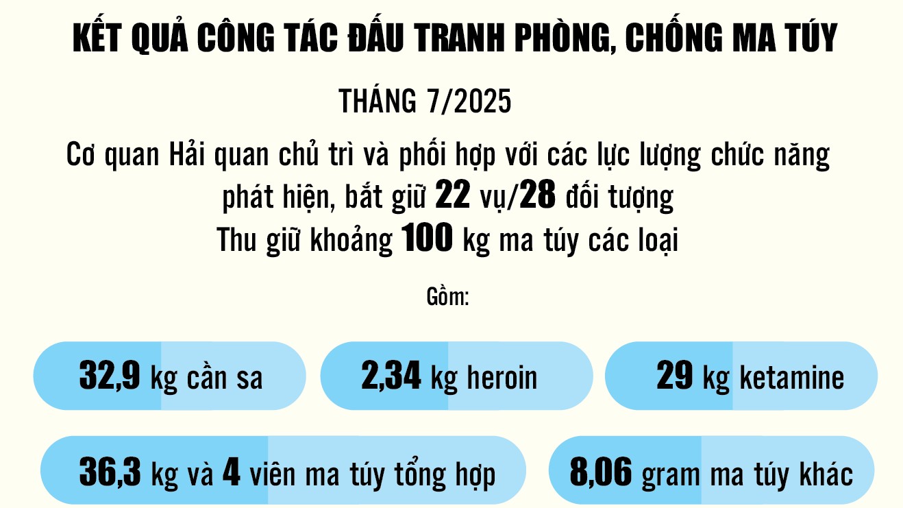 Infographics: 10.351 vụ vi phạm pháp luật hải quan trong 7 tháng năm 2025
